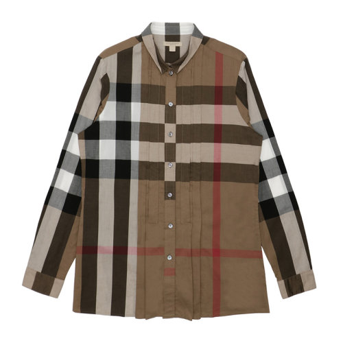 BURBERRY 博柏利 巴寶莉 女士 服裝  翻領(lǐng)經(jīng)典卡其色格紋長(zhǎng)袖襯衫 女士長(zhǎng)袖襯衫