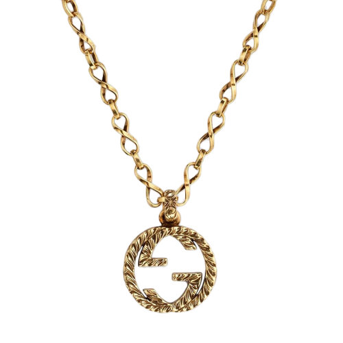 GUCCI/古馳 男女通用經(jīng)典復(fù)古鏤空紋理GG吊墜18K金黃金項(xiàng)鏈 579858J85000718