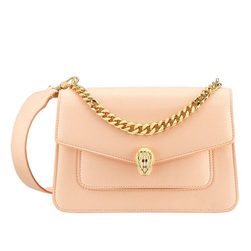 BVLGARI/寶格麗 SERPENTI FOREVER系列 女士中號桃紅色納帕皮革金色黃銅珍珠貝母扣單肩斜挎包290767