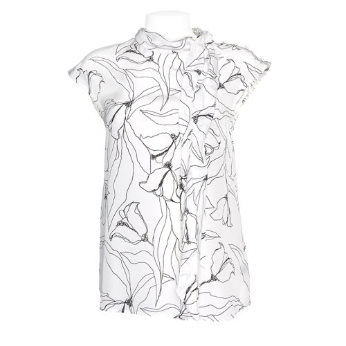 St.John/盛薔21春夏白色花卉印花桑蠶絲女士短袖襯衫上衣K913Q81