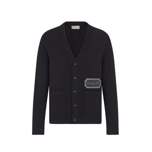 DIOR/迪奧 22年秋冬新款 男士黑色羊絨飾有同色系刺繡LOGO圖案針織開(kāi)衫243M230AT474_C988