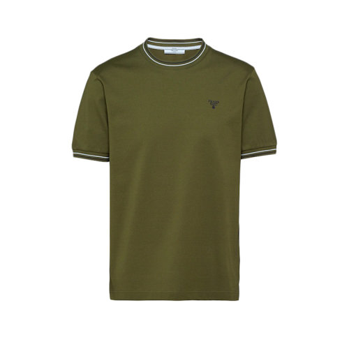 PRADA/普拉達(dá) 22年秋冬新款 男士軍綠色純棉短袖T恤UJN452_1ZMI_F0161_S_181