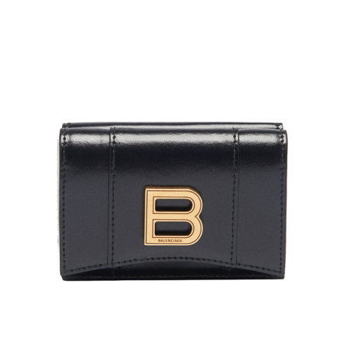 Balenciaga/巴黎世家  HOURGLASS系列 女士迷你黑色亮面小牛皮沙漏錢(qián)包6002121QJ4M1000