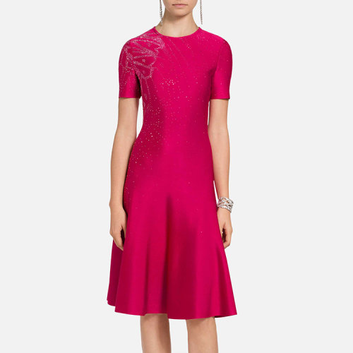 St.John/盛薔牡丹紅針織喇叭裙女士連衣裙K12Z041