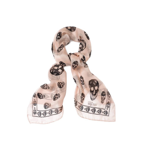 Alexander McQueen/亞歷山大麥昆  粉紅色絲質(zhì) 黑色骷髏頭圖案 圍巾/披肩圍巾 1106403052Q9960  HQY012345C