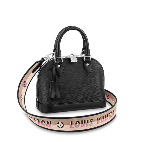 Louis Vuitton/路易威登 22春夏新款A(yù)LMA BB系列 女士黑色粒面牛皮革銀鎖銀扣單肩斜跨手提包M59217