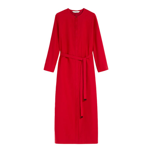 MaxMara/麥絲瑪拉 22年早春新款 RISPOLI系列 女士紅色織棉斜紋長袍連衣裙9221182106003