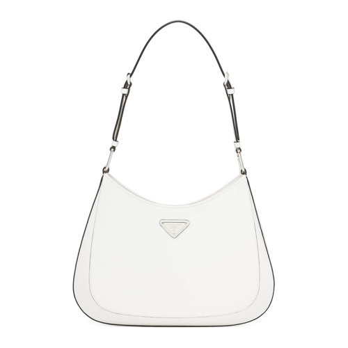 PRADA/普拉達 Cleo系列 女士白色拉絲皮革磁扣三角金屬徽標單肩斜挎包1BC156_ZO6_F0PG7_V_HOO