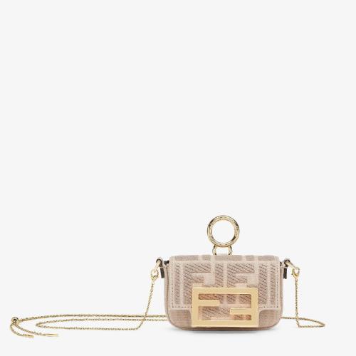  FENDI芬迪 22年秋冬 女士 掛飾 米色帆布吊飾，飾有FF刺繡 7AS04_9P6F19PN