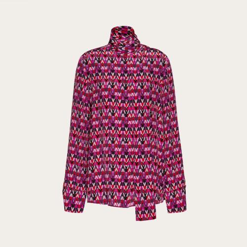  VALENTINO華倫天奴 22年秋冬 女士 長(zhǎng)袖襯衫 CHEMISE EN CREPE DE CHINE a IMPRIMé MINI VALE