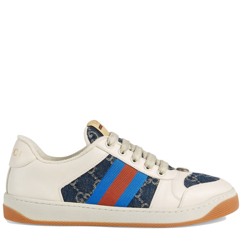 GUCCI/古馳 screener系列 女士藍(lán)色/象牙色粗斜紋棉??布牛仔布運動鞋5776842KQ404467