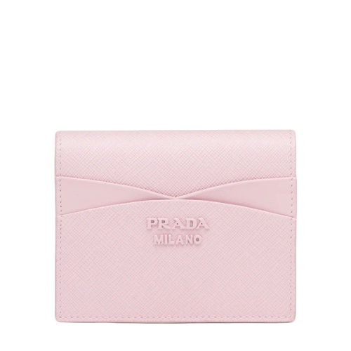 PRADA/普拉達 22春夏新款 女士小號雪粉色皮革徽標壓紋交叉設計零錢包卡包錢夾1MV204_2DYH_F0E18