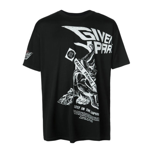 Givenchy/紀(jì)梵希 男士黑色棉質(zhì)經(jīng)典字母徽標(biāo)印花裝飾圓領(lǐng)短袖上衣T恤 BM70QT3002-001