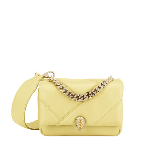 BVLGARI/寶格麗 22春夏新款SERPENTI CABOCHON系列 女士迷你黃色絎縫小牛皮鏈條手柄蛇形扣手提單肩包291488