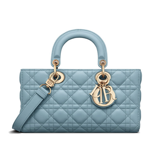DIOR/迪奧 22新款LADY D-JOY系列 女士藍色系藤格紋絎縫小羊皮金扣單肩斜挎手提長款戴妃包M0540ONGE_M09Z