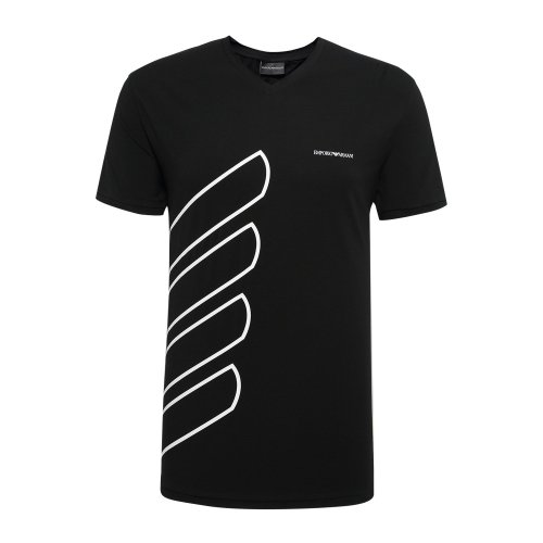 Emporio Armani/安普里奧阿瑪尼 時(shí)尚休閑黑色V領(lǐng)正反面大鷹標(biāo)男士短袖T恤 3Z1T851J0AZ0999