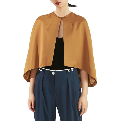 19年秋冬款nisiss/怡夕前短后長(zhǎng)中式扣緞面斗篷女裝定制