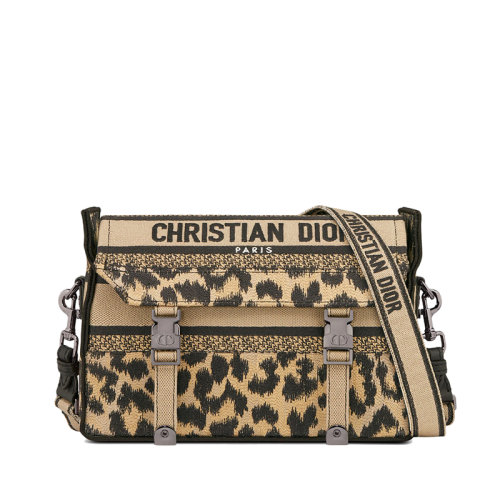 DIOR/迪奧 22春夏新款DIORCAMP系列 女士小號米色 Mizza圖案豹紋刺繡織物單肩斜挎搭扣翻蓋信使包M1241BRHM_M918