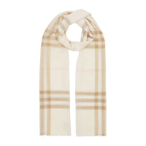BURBERRY/博柏利  男女同款米棕拼色羊毛真絲格紋流蘇絲巾圍巾 8021442