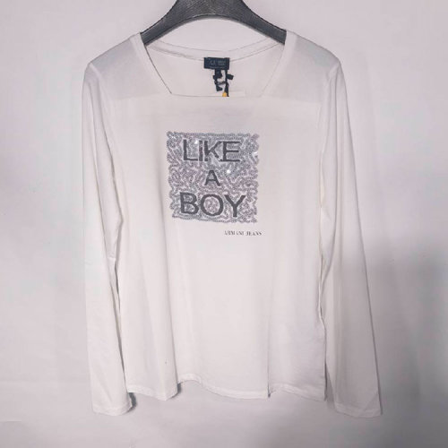 ARMANI JEANS/阿瑪尼牛仔/白色鑲嵌女士長袖T恤