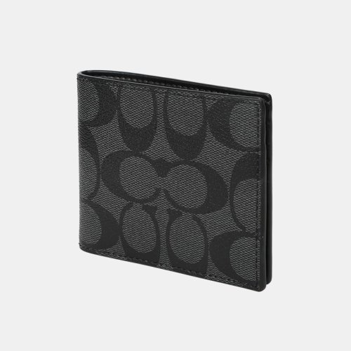 COACH蔻馳 男士奧萊  經(jīng)典老花短款錢包 66551 QBMI5 炭黑色