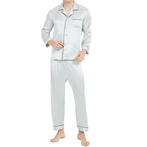 GeleiStory/GeleiStory 春秋新款重磅真絲睡衣男士桑蠶絲長袖長褲套裝情侶舒適家居服 男裝＞男士睡衣/家居服＞男睡衣/家居服