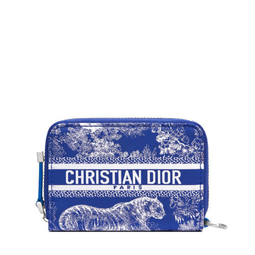 DIOR/迪奧 22秋冬新款Dioriviera系列 女士霓虹藍(lán)織物飾動(dòng)物刺繡圖案多層卡槽拉鏈開合錢包S5493VNTI_M808