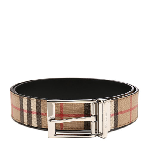 BURBERRY/博柏利 【20春夏新款】男士雙面兩用 Vintage 格紋環(huán)保帆布拼皮革腰帶針扣式皮帶 8025136