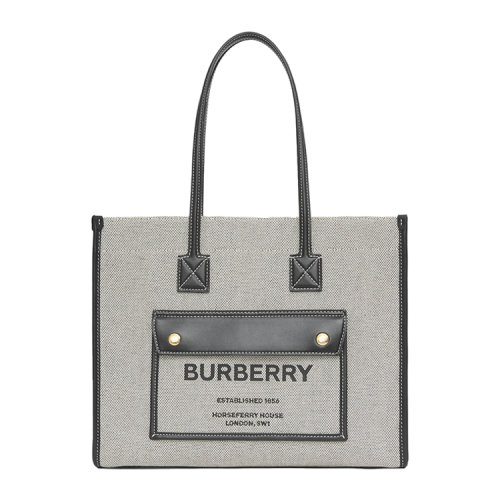 BURBERRY/博柏利 FREYA系列 黑色小號(hào)帆布皮革手提包80441371