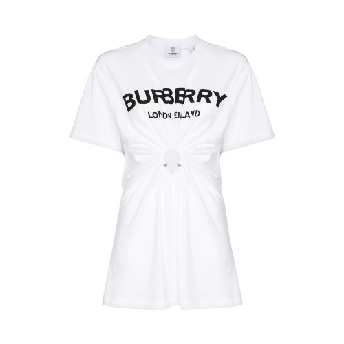BURBERRY/博柏利 女士白色棉質(zhì)logo印花鏤空短袖T恤 8035002