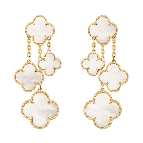 Van Cleef & Arpels/梵克雅寶 經(jīng)典Magic Alhambra系列 18k金黃金白色珍珠母貝4四葉草耳墜耳環(huán)VCARD78900