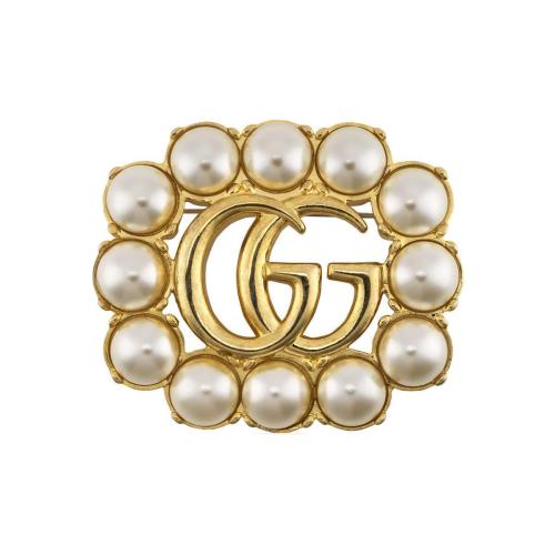  GUCCI古馳 22年秋冬 男士 珍珠雙G胸針 629616 I5258 8490
