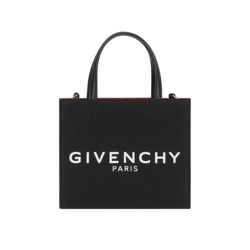 Givenchy/紀(jì)梵希 22新款 Cabas G系列 女士黑色迷你棉麻帆布白色字母標(biāo)志提花帆布拆卸寬肩帶皮革手柄金色飾面單肩手提包BB50N0B1F1-001