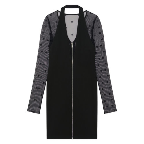 Givenchy/紀(jì)梵希 22年春夏新款 女士黑色Punto Milano面料4G LOGO圖案連衣裙BW21AZ303L-001