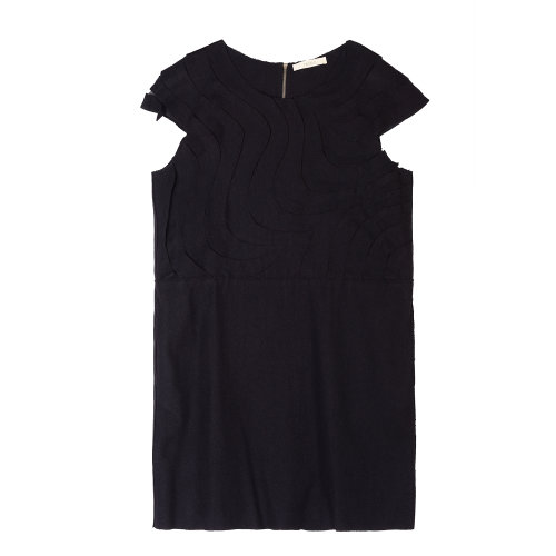 19年秋冬款nisiss/怡夕波紋飾無(wú)袖連衣裙女士連衣裙N101WO09