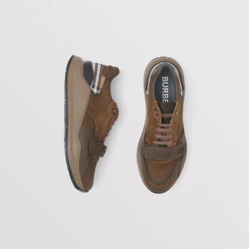  BURBERRY 22年秋冬 男士 皮革拼麂皮格紋運(yùn)動(dòng)鞋 80458421 預(yù)定商品1-3周發(fā)貨