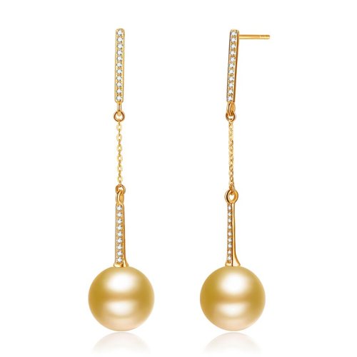 【新款】SANDYRILLA/仙蒂瑞拉 10-11mm南洋金珍珠18K金鉆石耳飾-靈動 黃色系 均碼