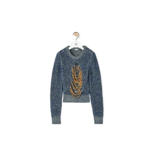  LOEWE羅意威 22年秋冬 女士 針織衫 Ripped chain sweater in hemp and linen S359Y14K97-5320