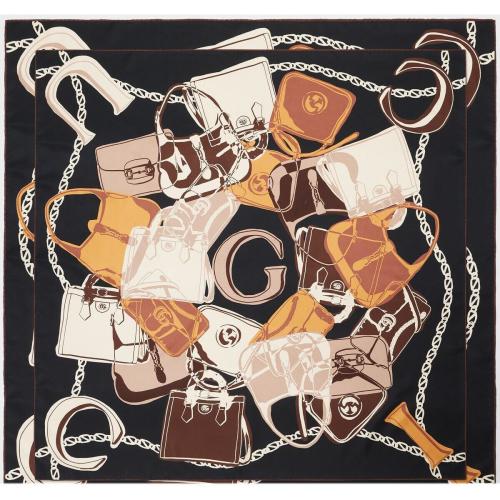  GUCCI古馳 22年秋冬 女士 Gucci手袋印花斜紋方巾 723139 3G001 4165