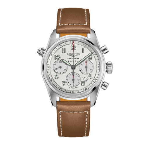 LONGINES/浪琴 先行者系列 男士銀色自動(dòng)機(jī)械精鋼表殼和小牛皮表帶腕表42毫米L3.820.4.73.2