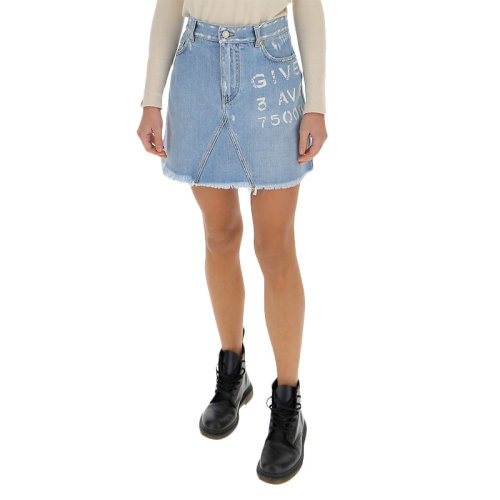 GIVENCHY 紀(jì)梵希 女士 服裝  藍(lán)色字母LOGO印花棉質(zhì)半裙牛仔裙 女士半身裙 GIVENCHY 紀(jì)梵希 女士藍(lán)色半裙 BW40GL50D1-452