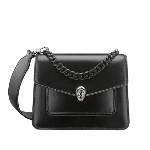 BVLGARI/寶格麗 SERPENTI FOREVER系列 女士小號黑色長款納帕皮革長鏈雙肩單肩斜挎手提包290875