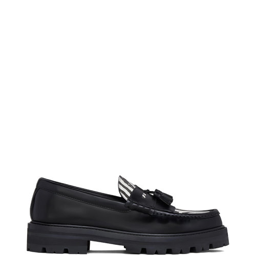 CELINE/賽琳 22年秋冬新款 MARGARET系列 男士黑色拋光牛皮革斑馬紋飾流蘇粗跟樂(lè)福鞋346533654C.38AW