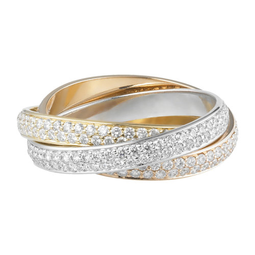 CARTIER/卡地亞 TRINITY系列 小號(hào)鑲嵌鉆石18K金白金黃金玫瑰金 三色三環(huán)戒指N4227600