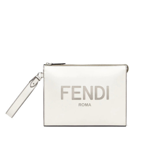 FENDI/芬迪 22春夏新款 男士淺灰色小牛皮徽標壓紋扁平手拿包 7VA491AC9LF1H33