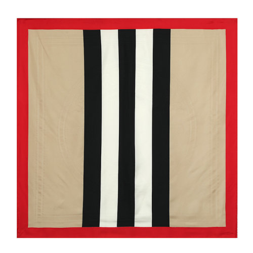 BURBERRY/博柏利標(biāo)志性條紋拼徽標(biāo)圖案女士方絲巾8041733