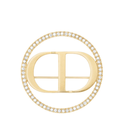 DIOR/迪奧 新款30 MONTAIGNE系列 金色飾面金屬白色仿水晶點(diǎn)綴“CD”標(biāo)志胸針V0860MTGCY_D301