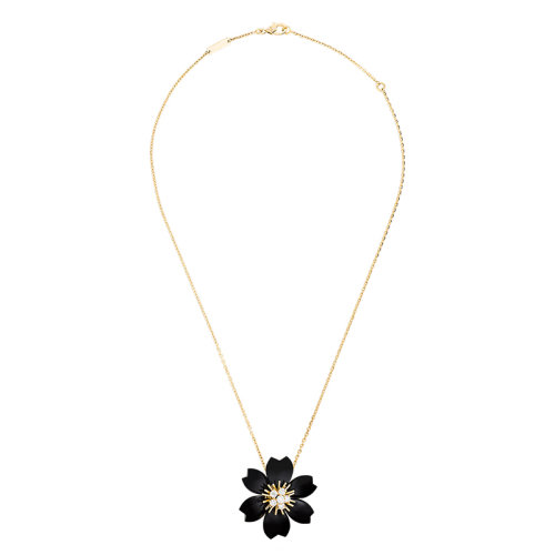 Van Cleef & Arpels/梵克雅寶 經(jīng)典Rose de No?l系列 18k金黃金黑瑪瑙鑲嵌鉆石玫瑰小號(hào)吊墜胸針VCARO9B100