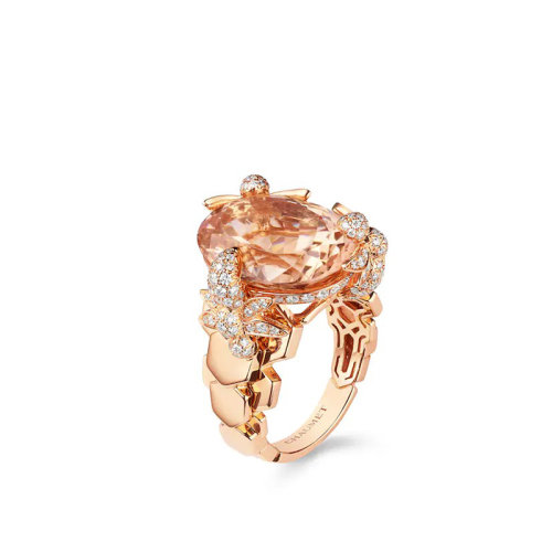 Chaumet/尚美 戒指/指環(huán) EXQUISES系列 女士18k金玫瑰金鑲有橢圓形切割摩根石和明亮式切割鉆石戒指 083933