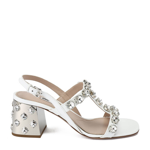 MiuMiu/繆繆 白色 女士仿水晶裝飾跟漆皮高跟涼鞋 5X978C_LZF_F0009_F_065